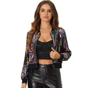 Kancy Kole Sequin Jacket size M top to bottom 25”
Pit to pit 19”